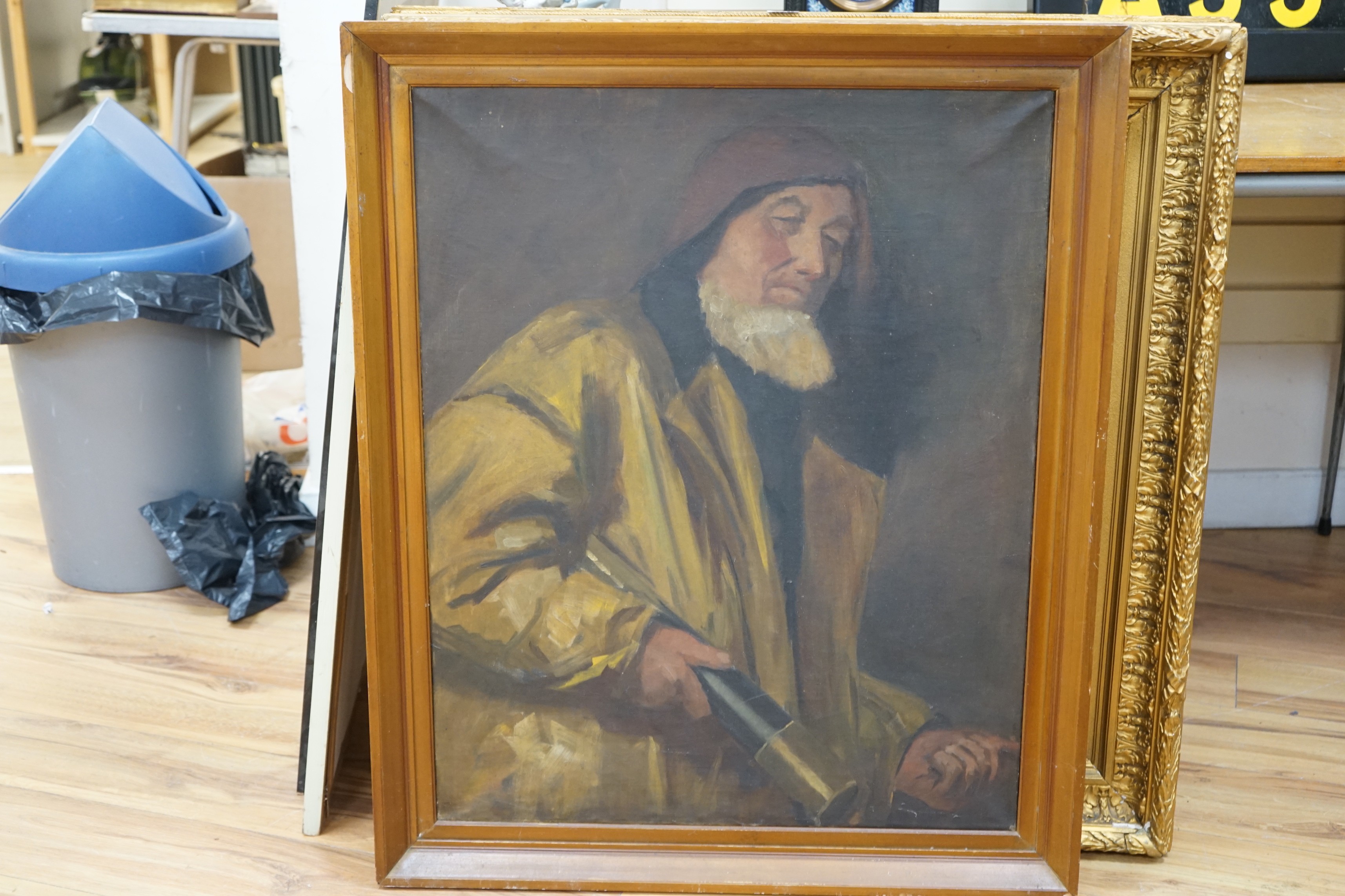 Mrs Betty Montgomery (nee Hobartt), wife of Field Marshall Montgomery, oil on canvas, Portrait of a St Ives Fisherman, signed verso in her maiden name, 77 x 61cm